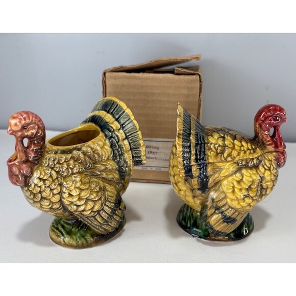 Napco Turkey Sugar & Creamer Set 1960s Vintage Japan w/Box - Picture 3 of 12